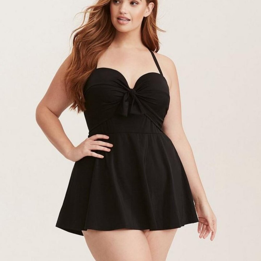 Torrid Black Tie Front Skater One-Piece Swimsuit Sz 2 (18-20)